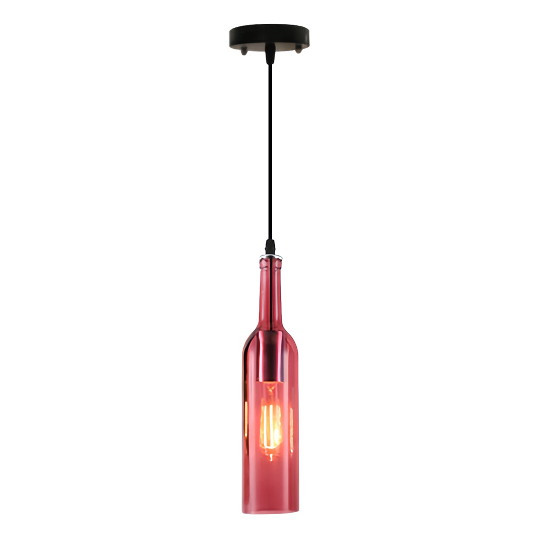 Red wine bottle pendant light with burgundy glass for bold accent lighting
