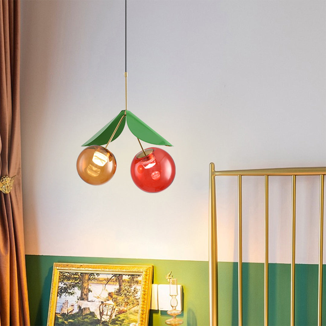 Playful glass globe pendant light fixture featuring colorful fruit-inspired orbs in kitchen setting