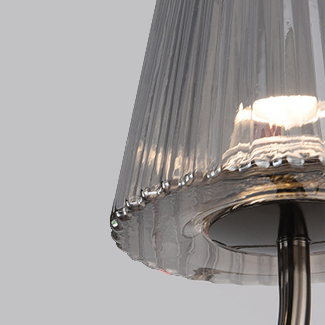 Macro view of pleated lampshade showing decorative rim detail and precision glass craftsmanship
