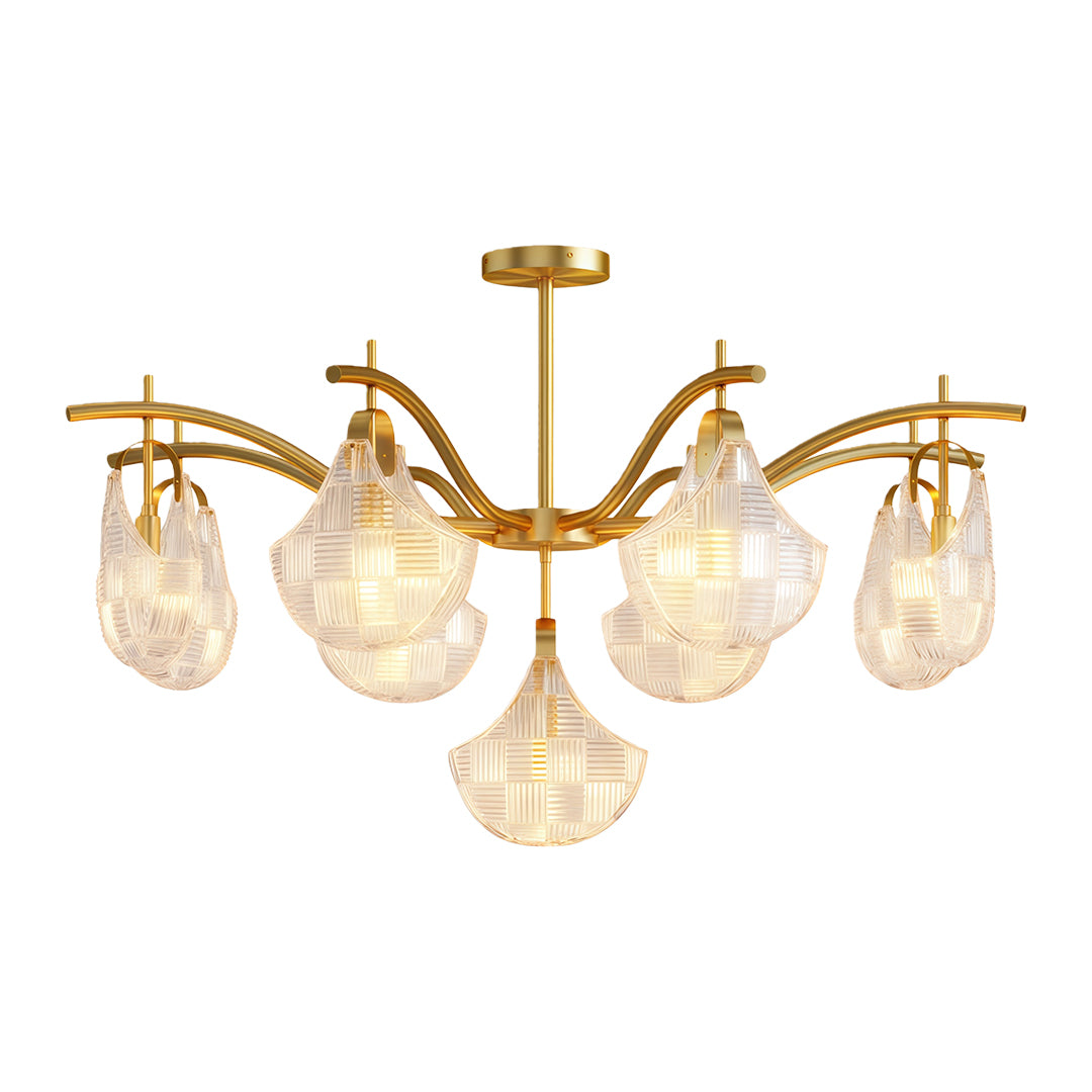 Modern luxury shell chandelier light with polished brass and decorative shell pendant design.
