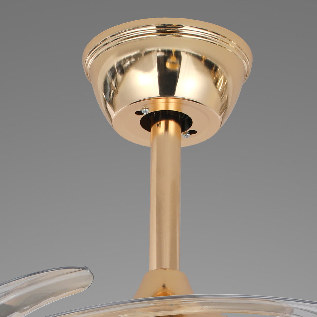 Polished brass finish of the gold ceiling fan with light mounting hardware downrod view 