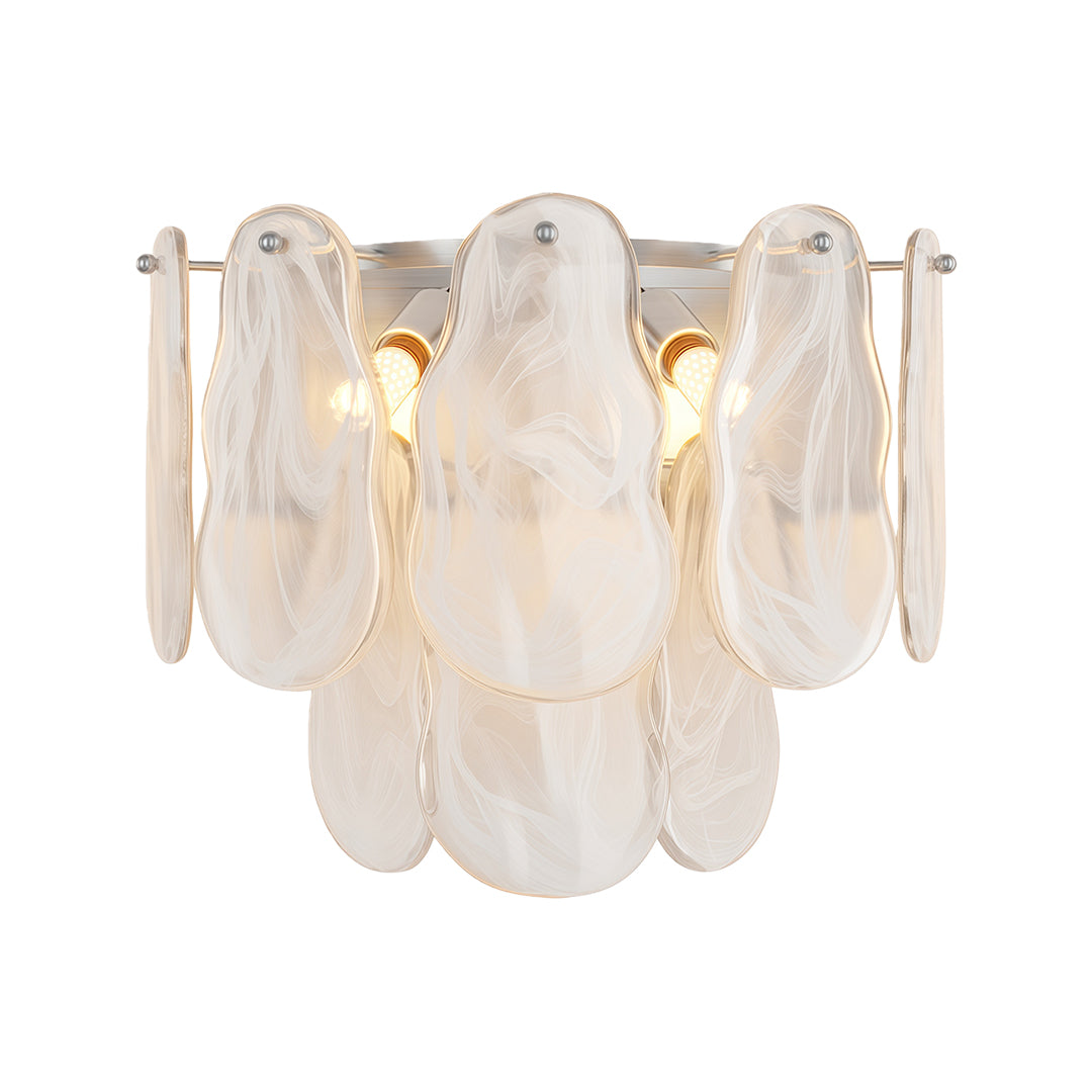 Art deco wall lights featuring polished brass with layered translucent glass elements