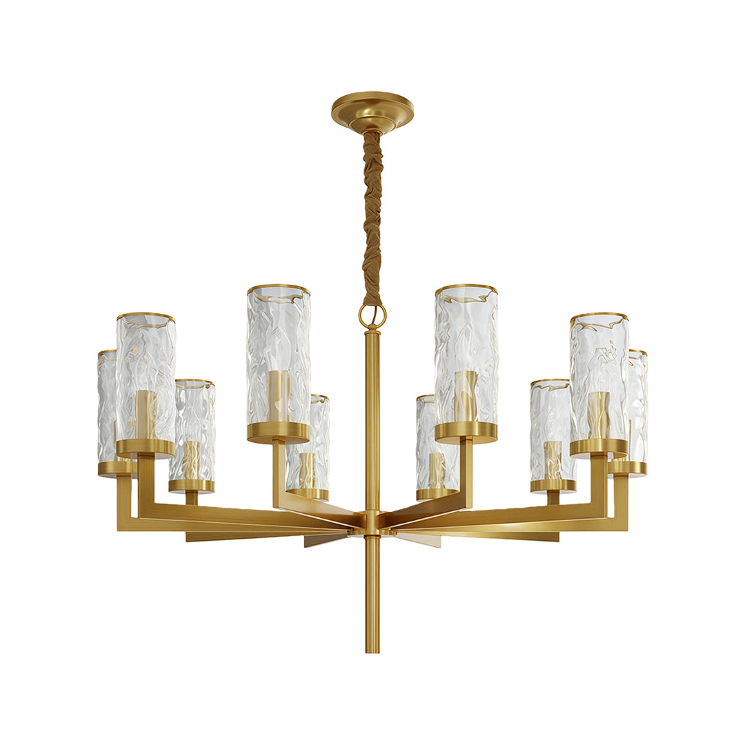 Modern luxury chandeliers with polished brass and staggered glass tube design