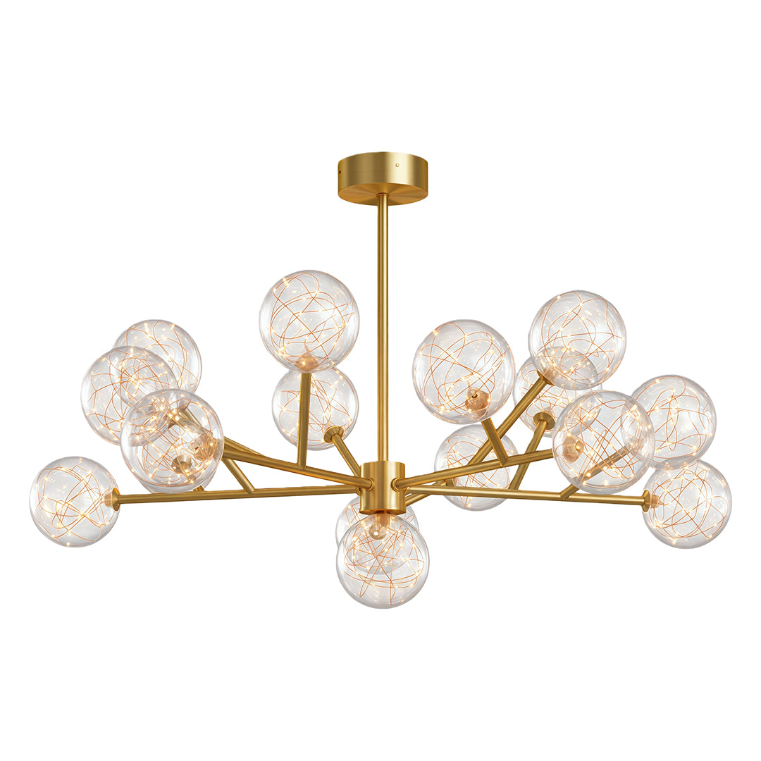 Modern luxury chandeliers with polished brass and wide-spread glass globe design