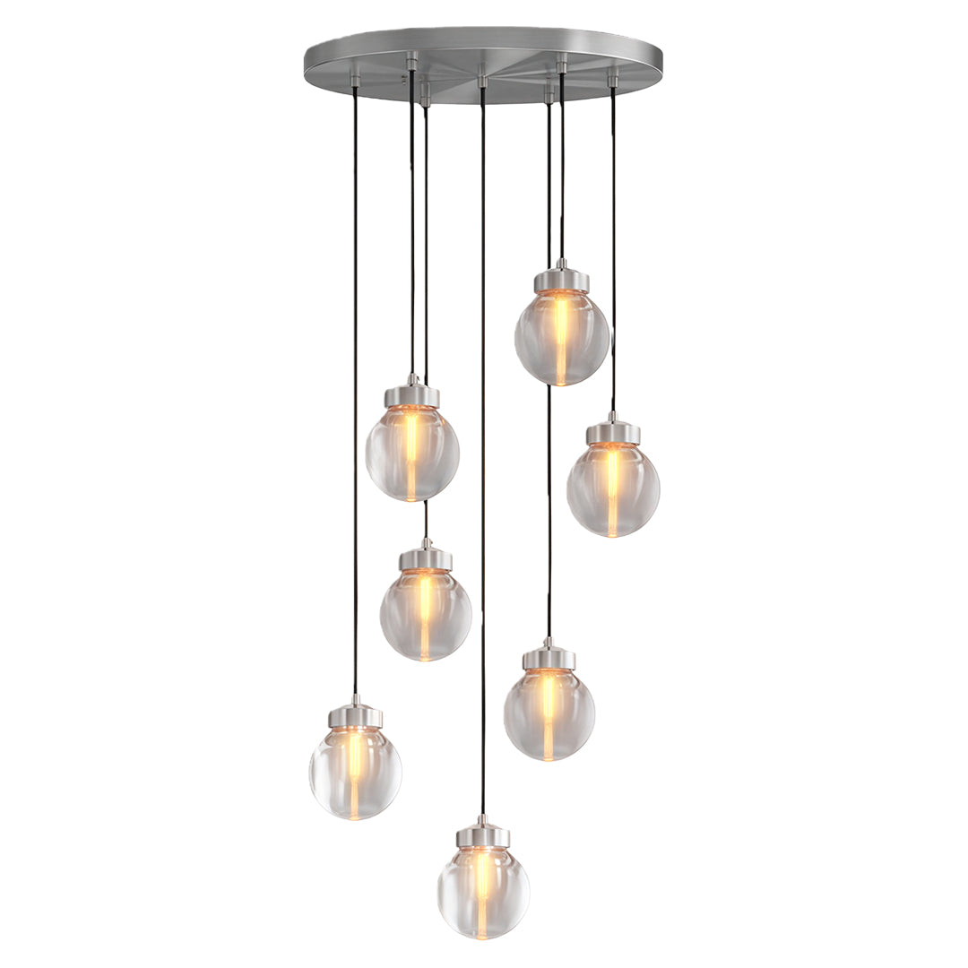 Glass semi flush mount lighting with polished chrome and asymmetrical glass globe layout