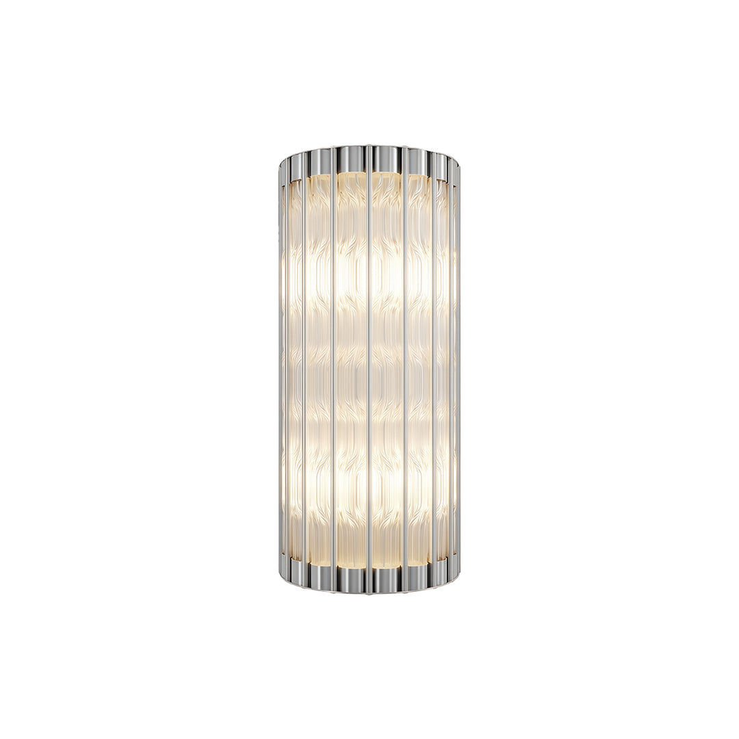 Linear wall light featuring polished chrome with clear crystal glass arrangement.