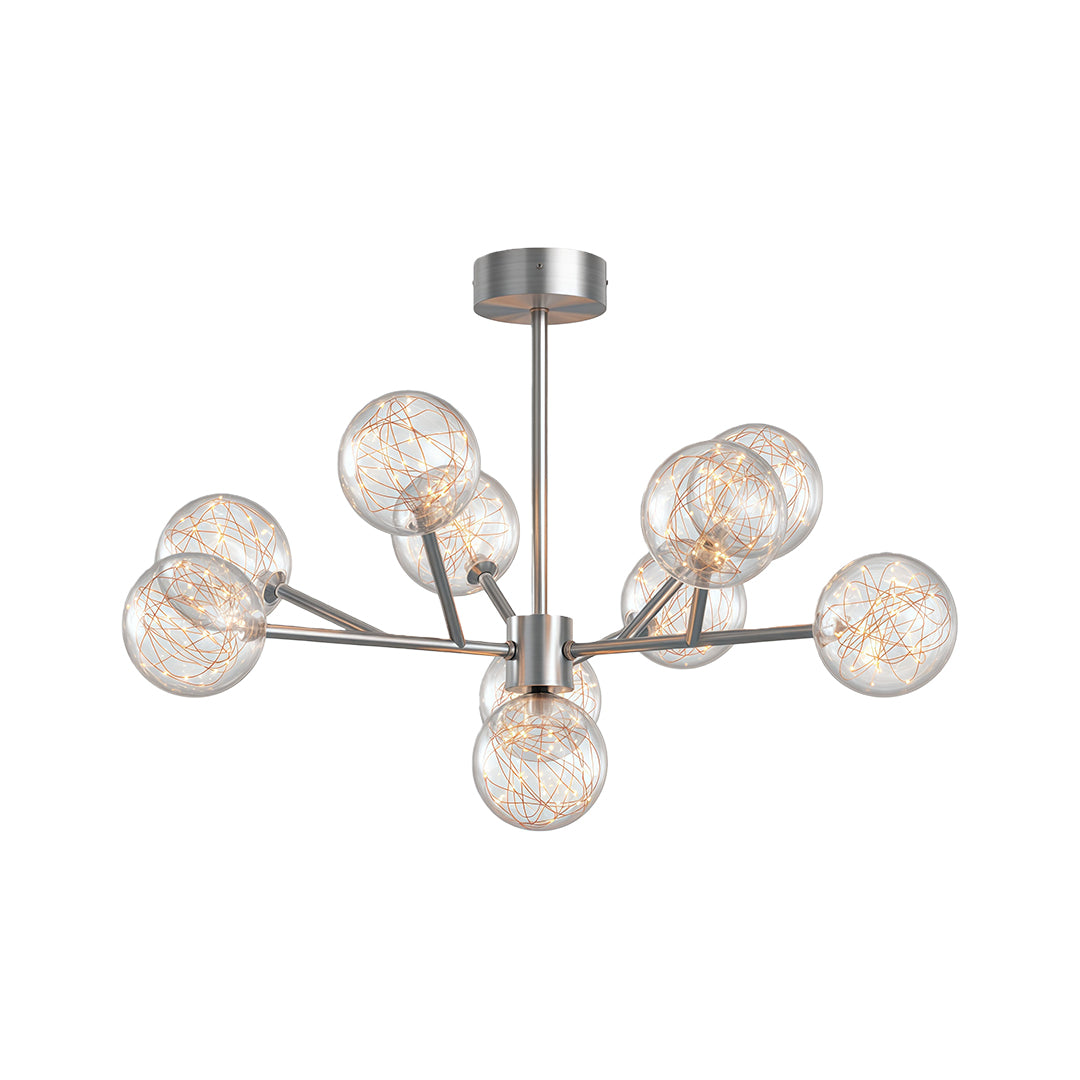 Modern glass globe chandelier featuring polished chrome with geometric glass sphere arrangement