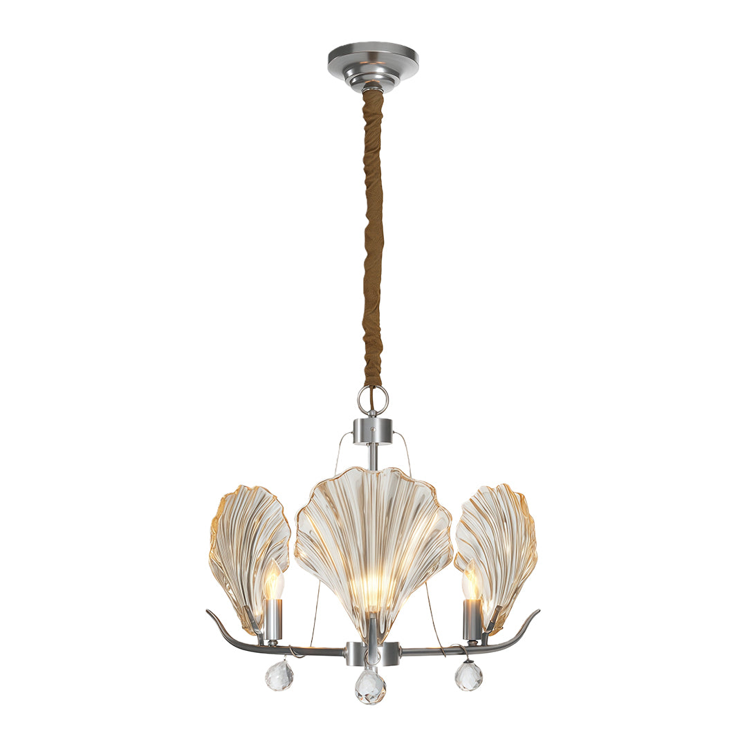 Modern large chandeliers featuring polished chrome with organic glass leaf design elements