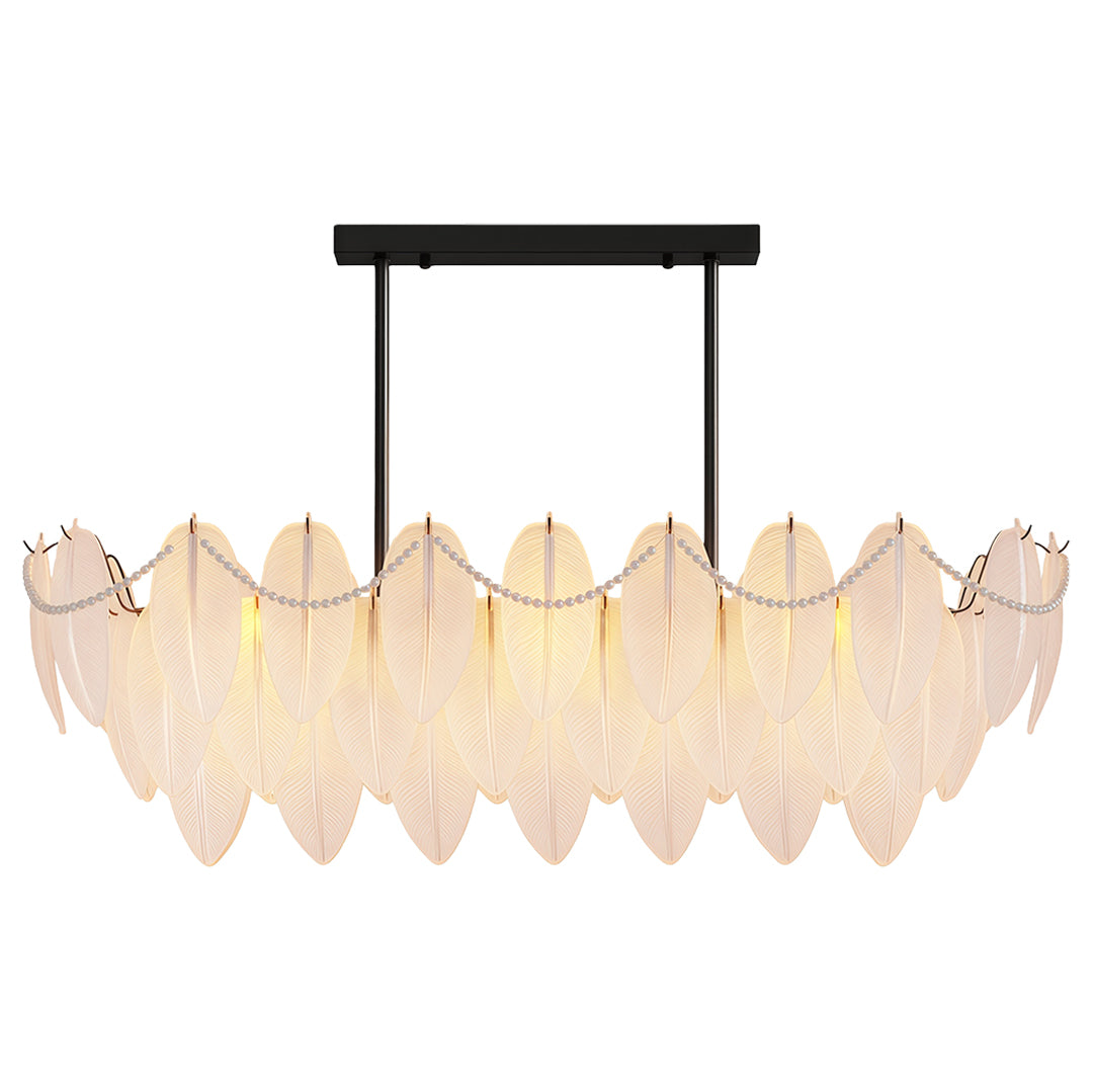 Feathers chandelier with polished chrome finish and symmetrical glass petal configuration