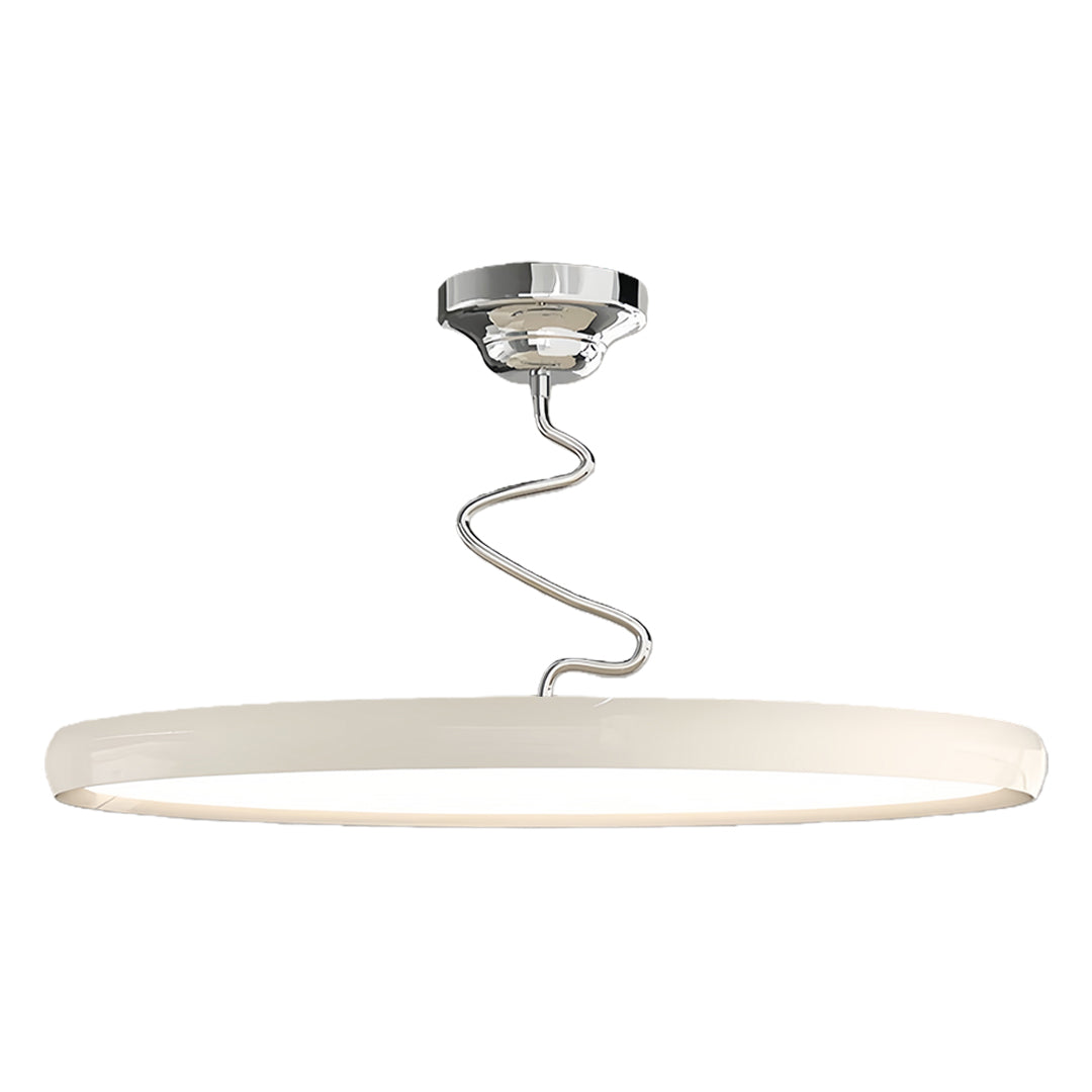 Polished modern semi flush mount ceiling light with silver rim and circular LED fixture