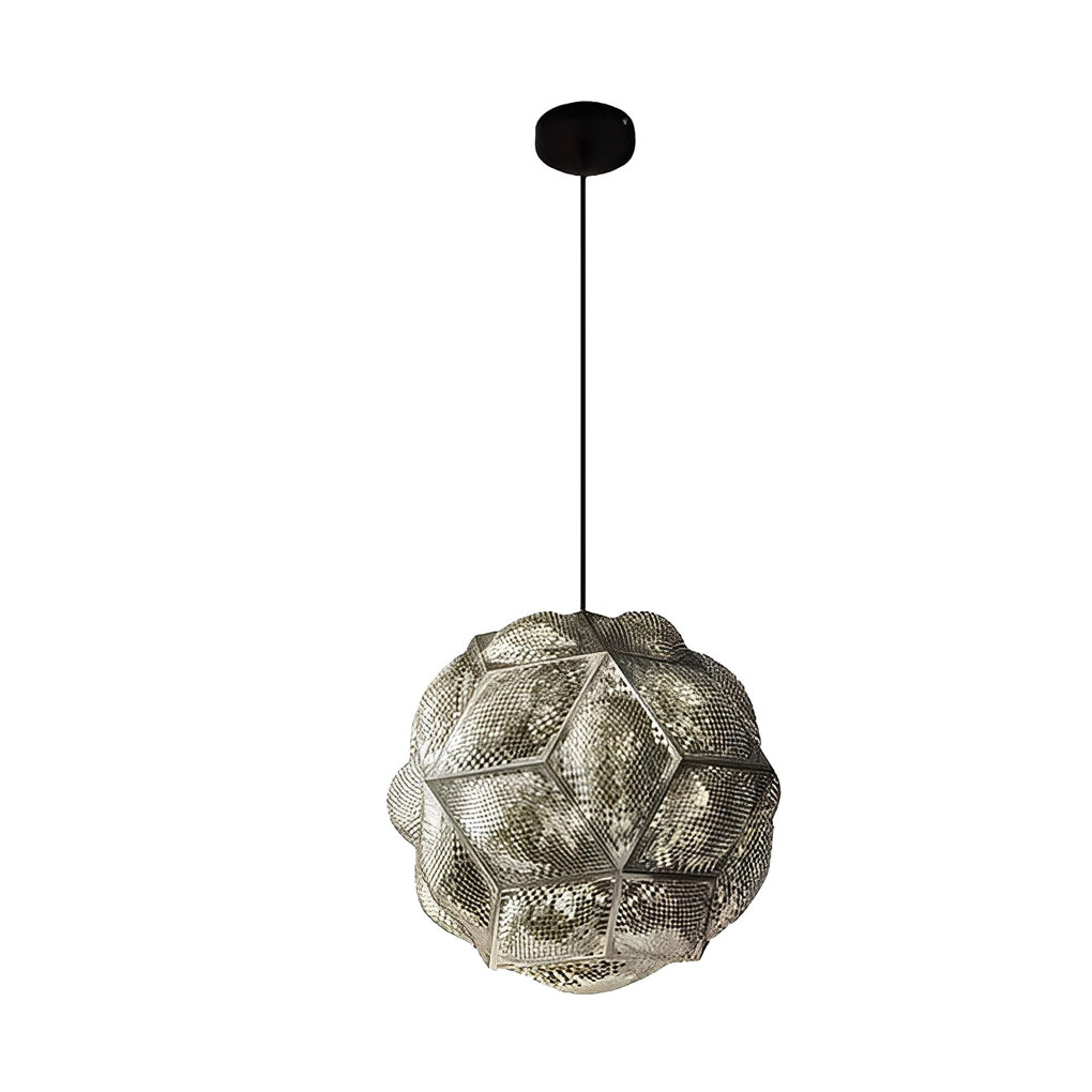 Technical diagram showing dimensions and structure of polyhedron pendant light models.