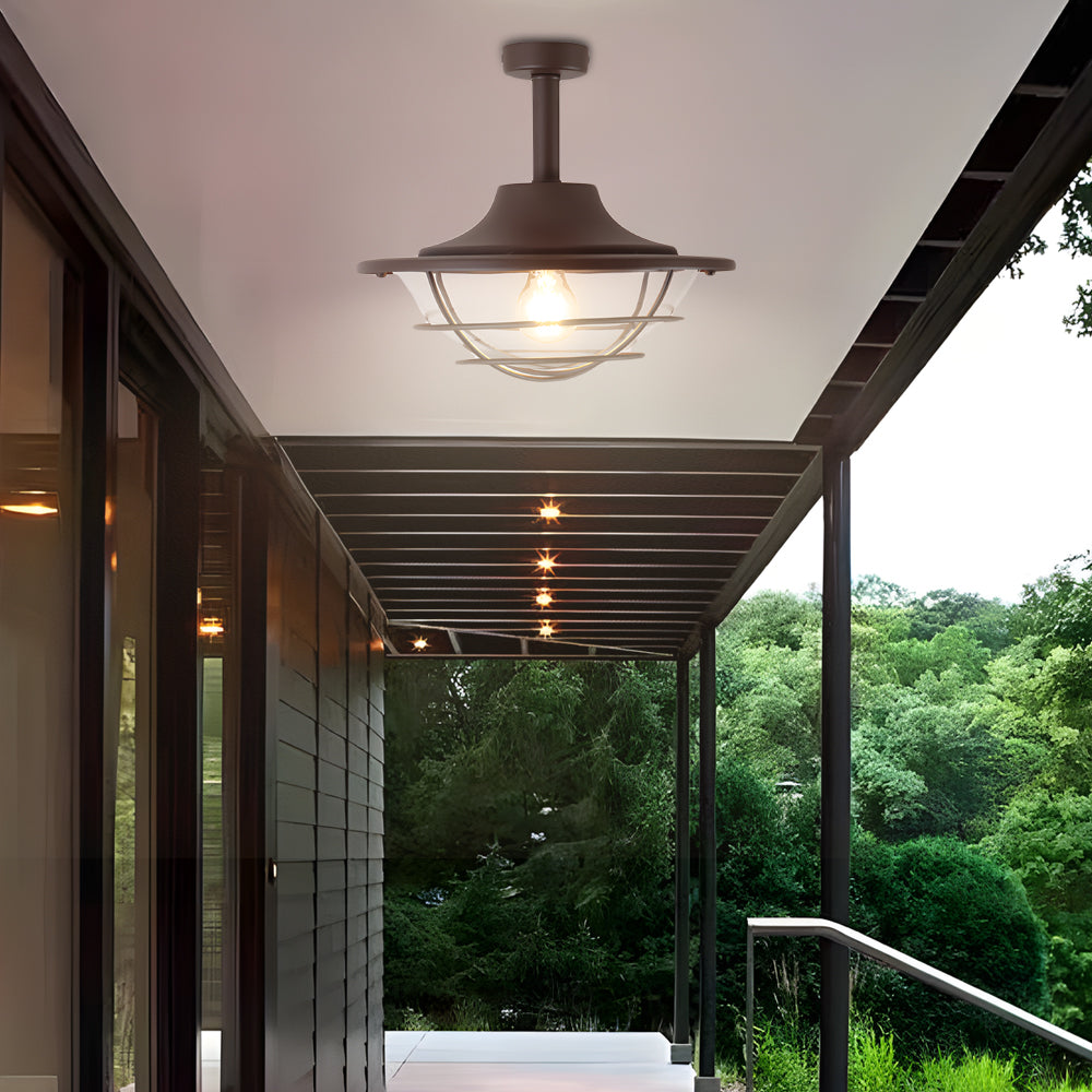 Contemporary covered porch installation featuring coastal semi flush mount ceiling light creating inviting outdoor living space