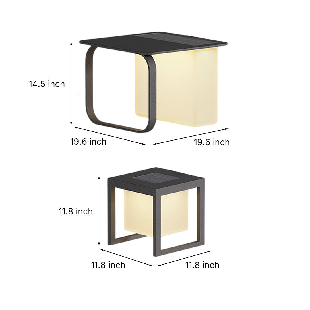 Portable cubic outdoor light with illuminated panels and dark frame, handheld light design for versatile placement