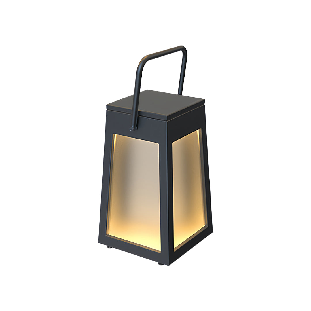 Portable camping lantern in hand by a river, highlighting the soft, even illumination provided by the light panel.