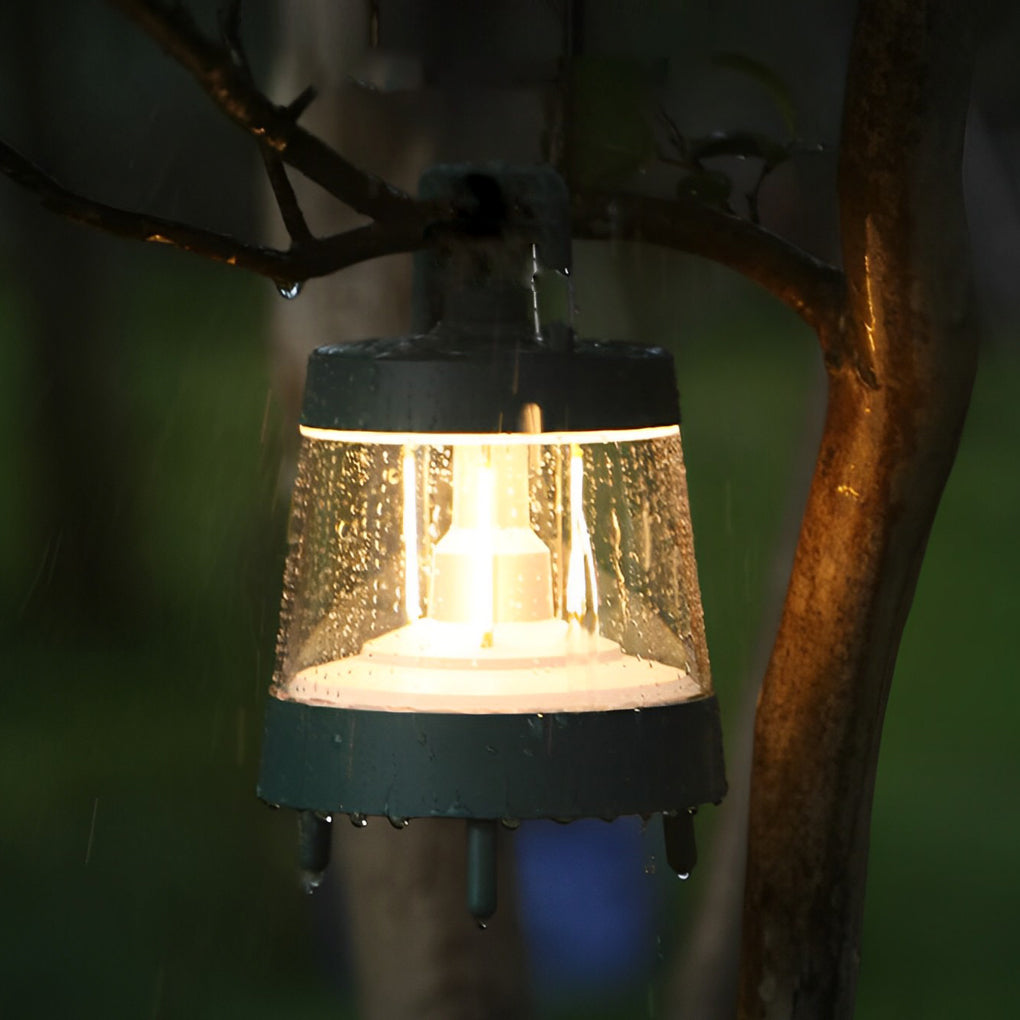 Portable rechargeable LED lamp with a close-up of its adjustable brightness feature.