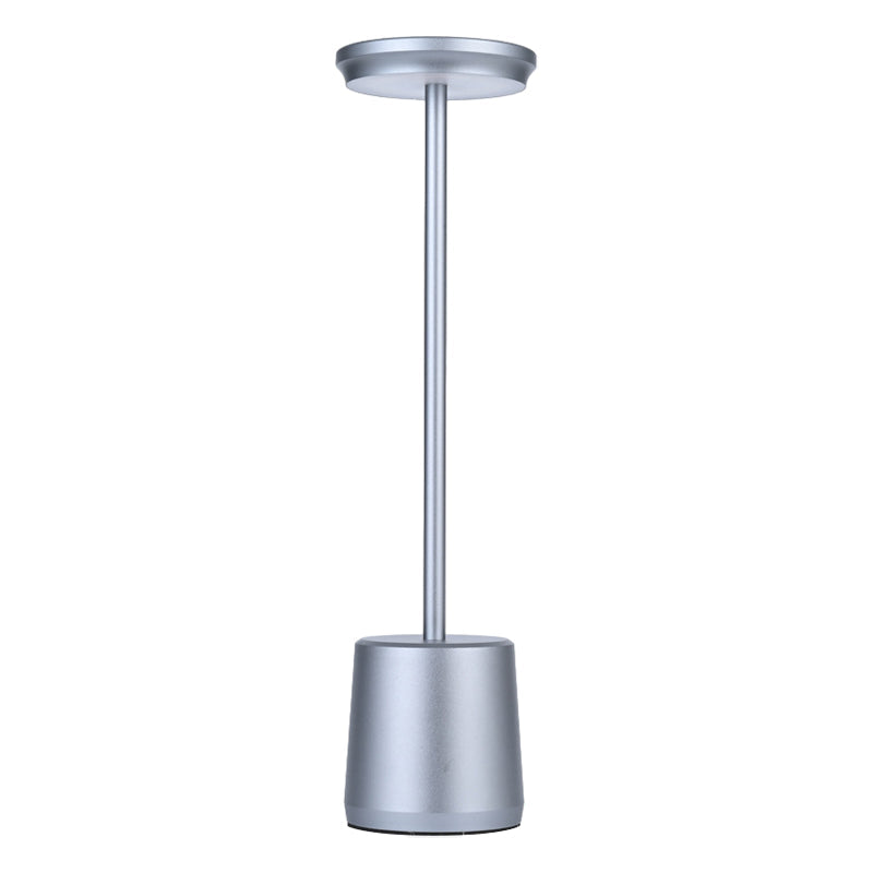 Portable rechargeable LED table lamp dimensions, side view with height and width details.