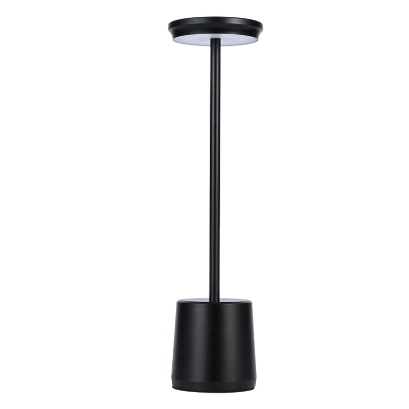 Portable rechargeable LED table lamp in silver, front view of the modern design.