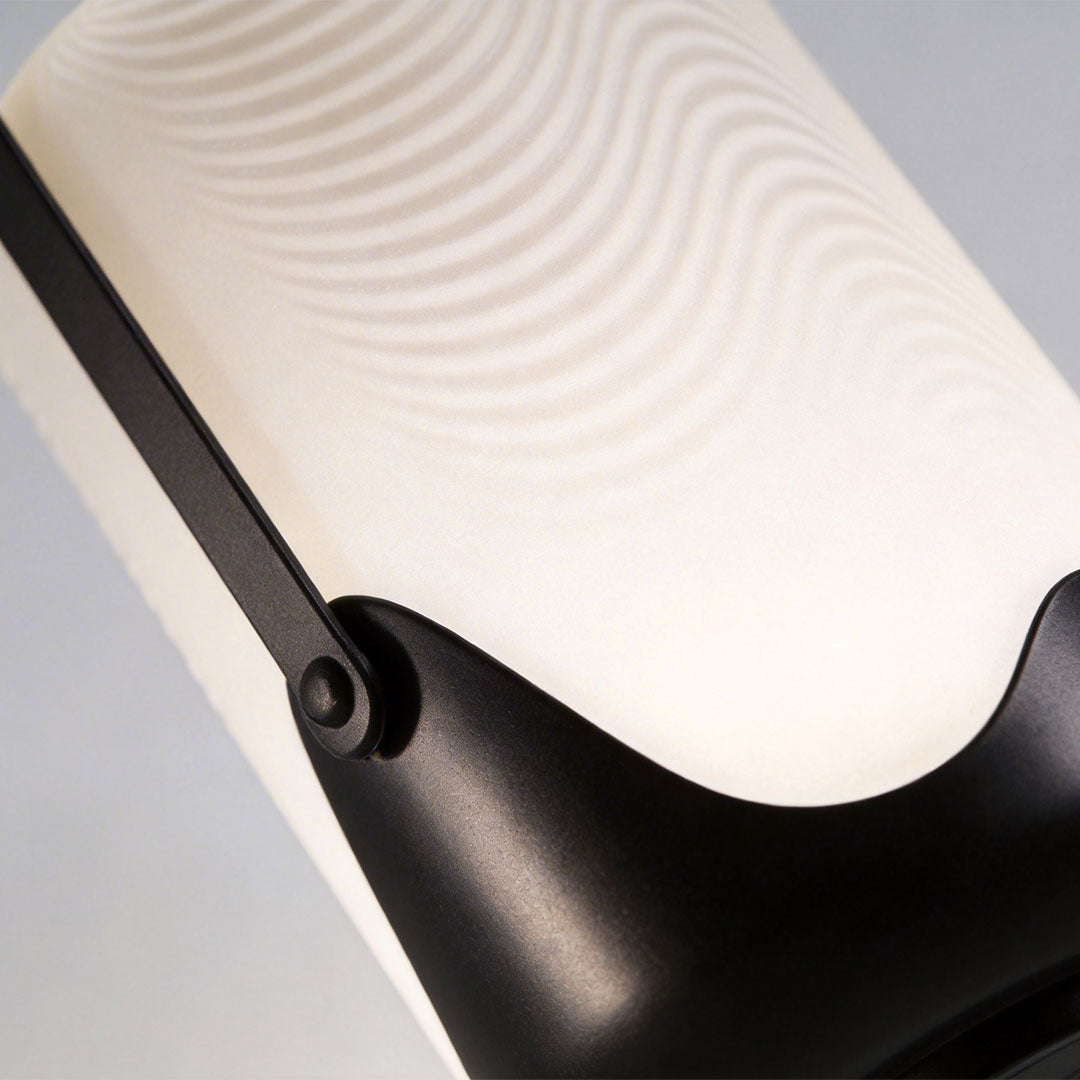 Close-up of portable solar lanterns showcasing their textured surface and handle.