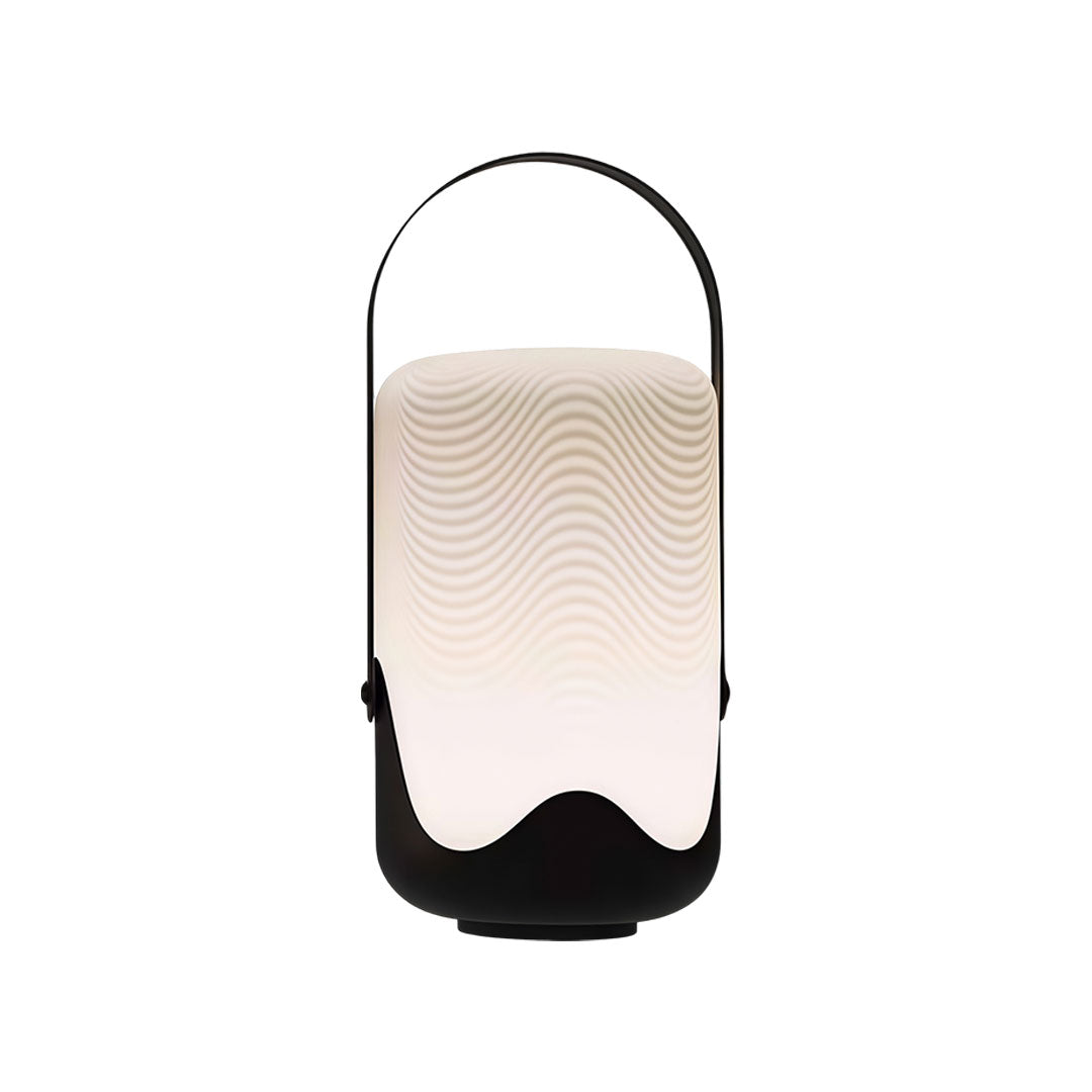 Portable solar lanterns with a contemporary design, placed on a white surface.