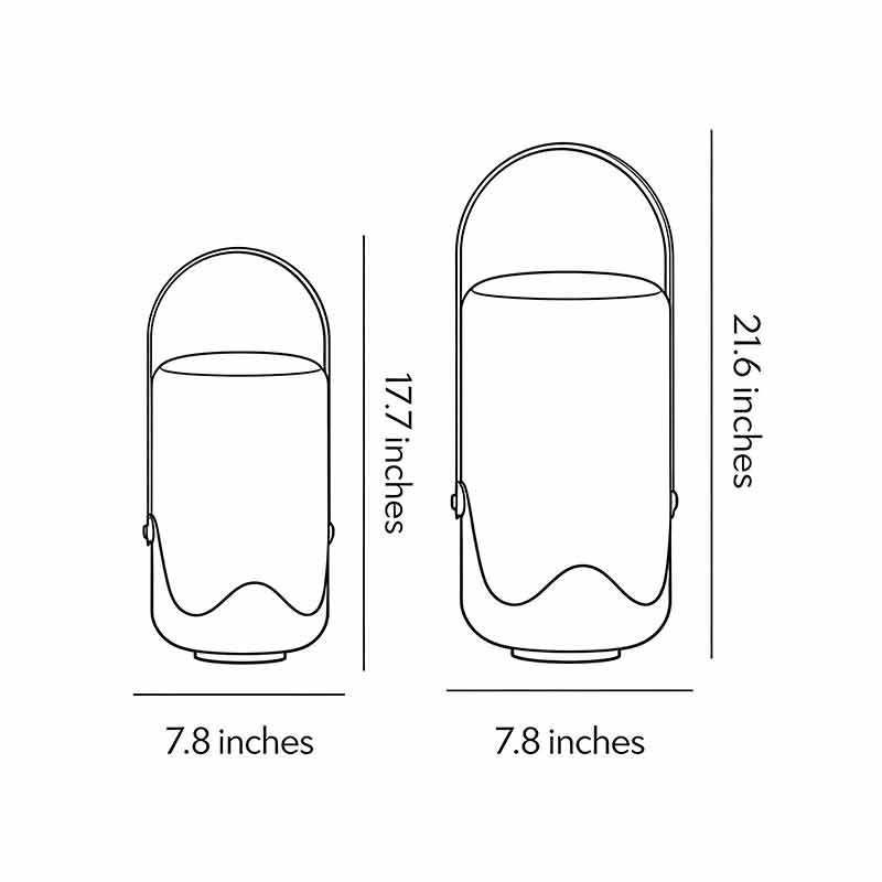 Technical diagram of portable solar lanterns showing dimensions and structure.