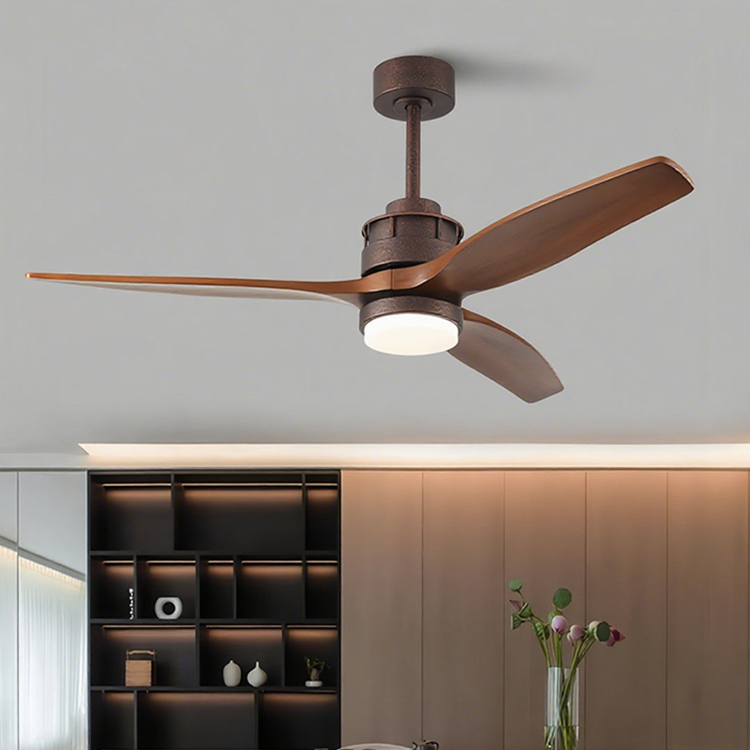 Premium wooden 3-blade ceiling fans with light in sophisticated kitchen and dining area