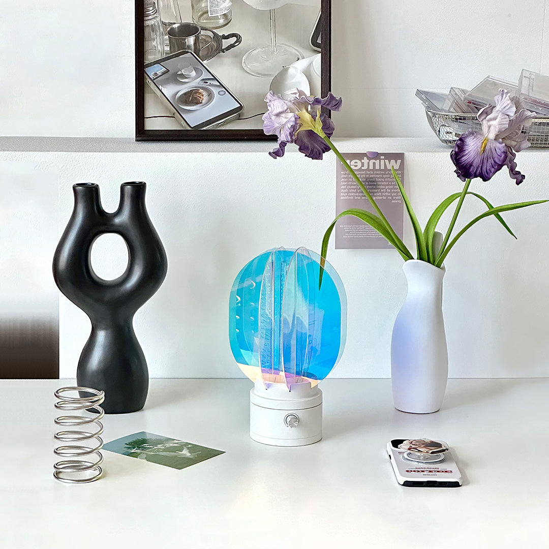 Premium colourful table lamps with decorative home accessories showcasing rainbow light effects