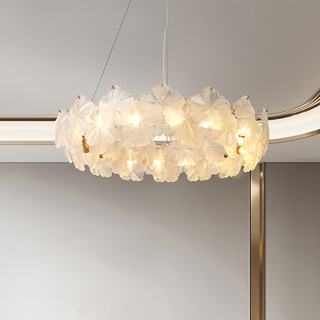 Premium glass garland chandelier lights displayed in modern interior with sophisticated ambient lighting effect