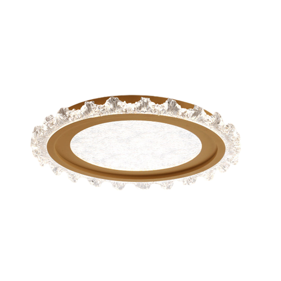 Premium gold glass shade chandelier with ornate crystal border in classic oval style