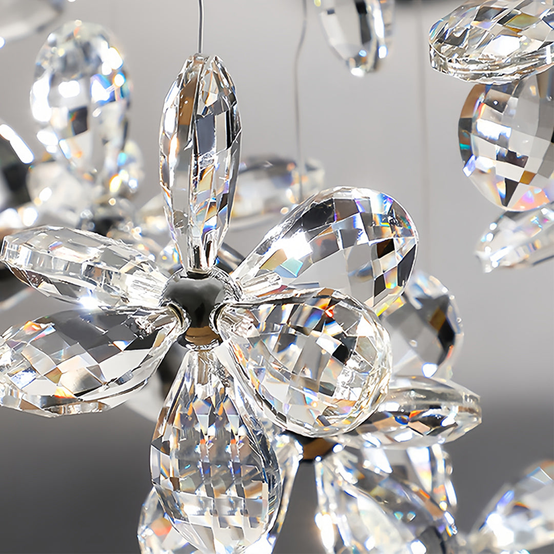 Premium rock crystal chandelier with faceted crystal elements creating stunning light refraction patterns