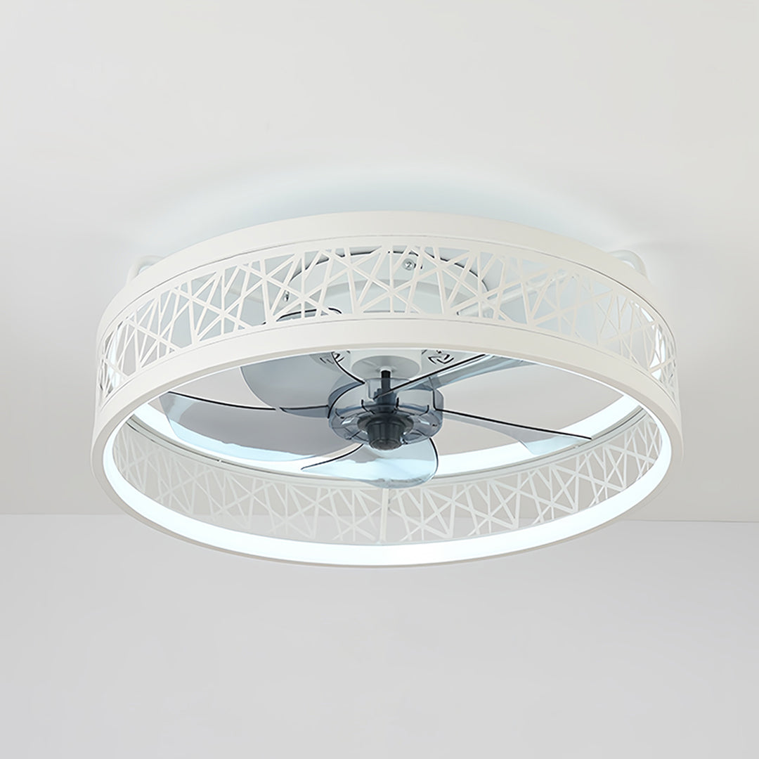 Premium round ceiling fan with light showcasing crystal-like transparency and sophisticated lighting design