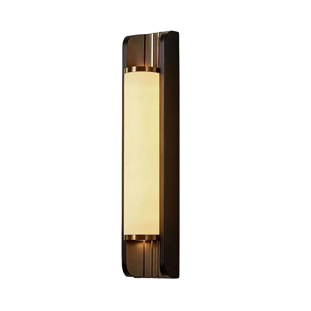 Modern up down outdoor wall sconce with premium bronze accents and black finish.