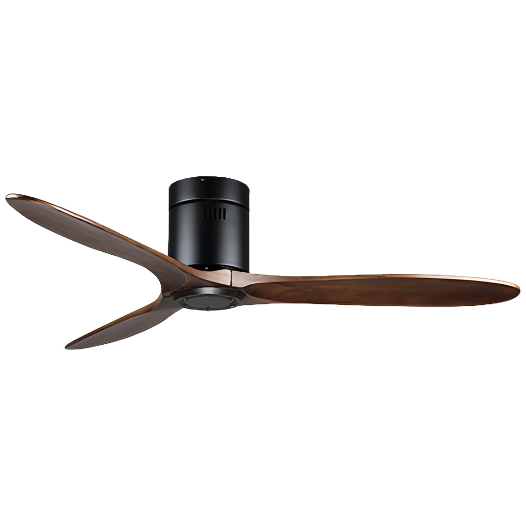 Premium wooden ceiling fan featuring dark bronze motor in contemporary interior