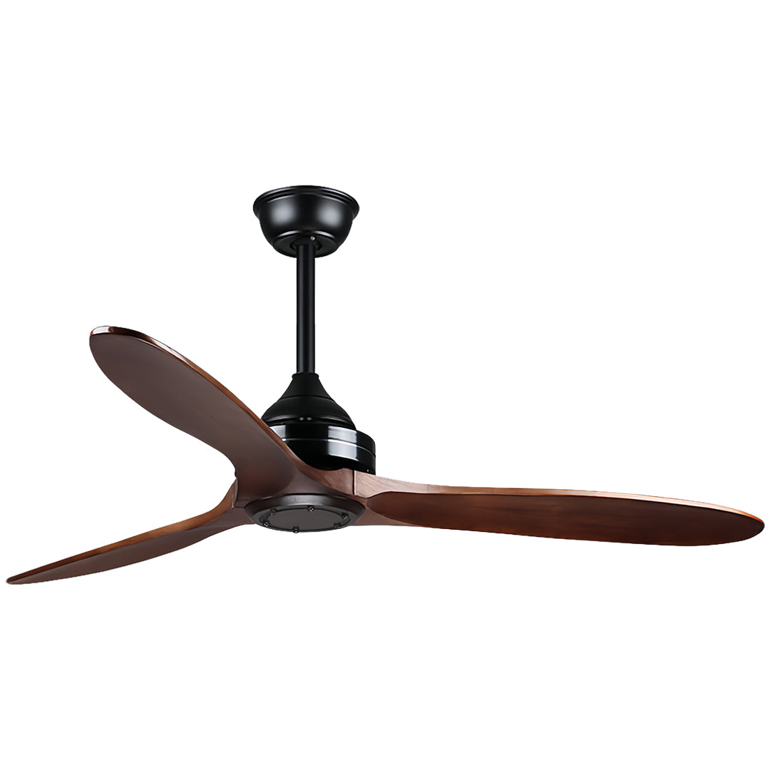 Premium wooden ceiling fan featuring dark bronze motor in contemporary interior