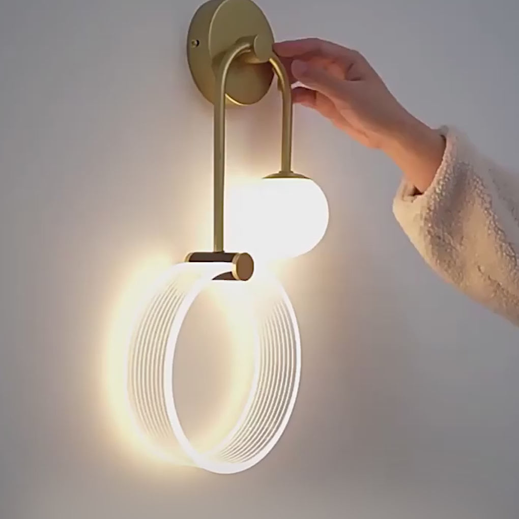 Load video: Modern 2-Light LED Wall Sconces with Acrylic Ring and Frosted Globe