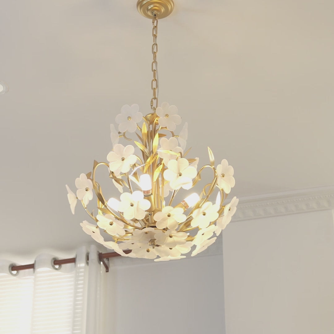 Load video: French Style 4-Light Glass Flower Bouquet Chandelier