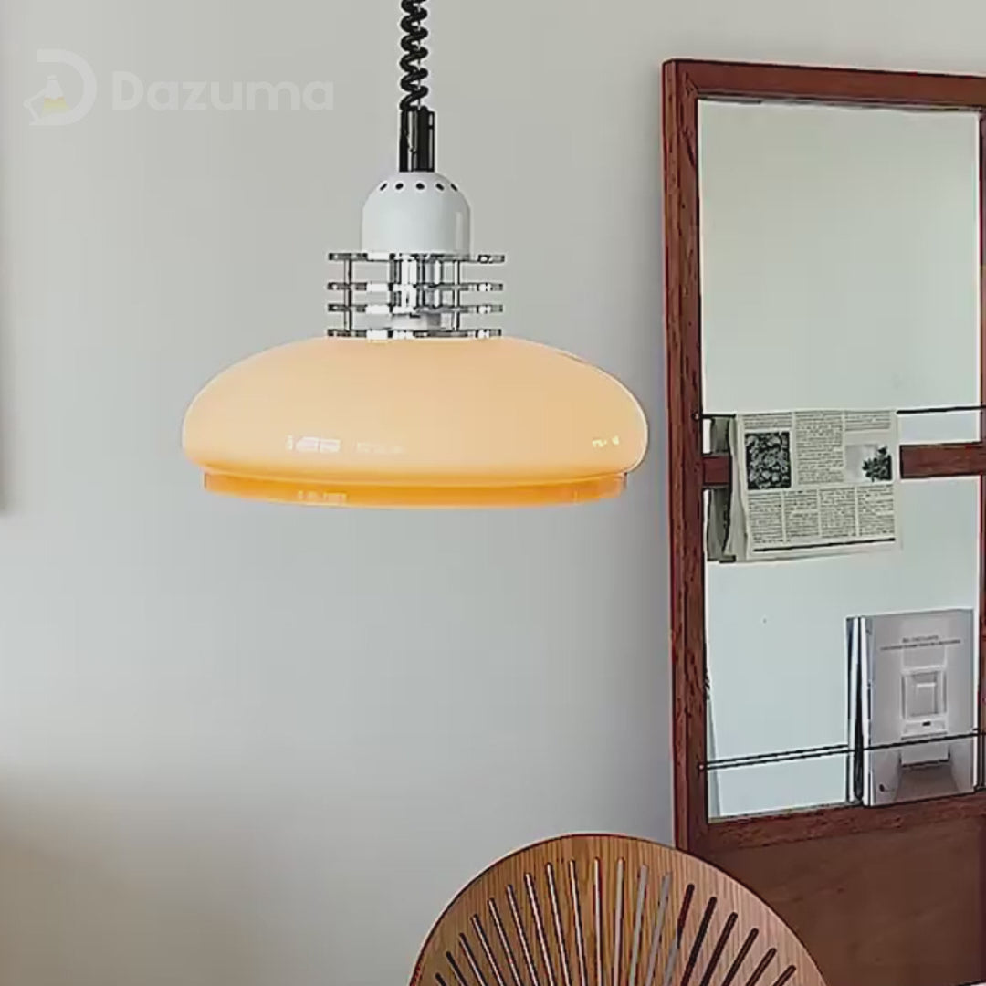 Load video: Round Glass Cream Retractable 3 Step Dimming Retro Nordic Pendant Lights