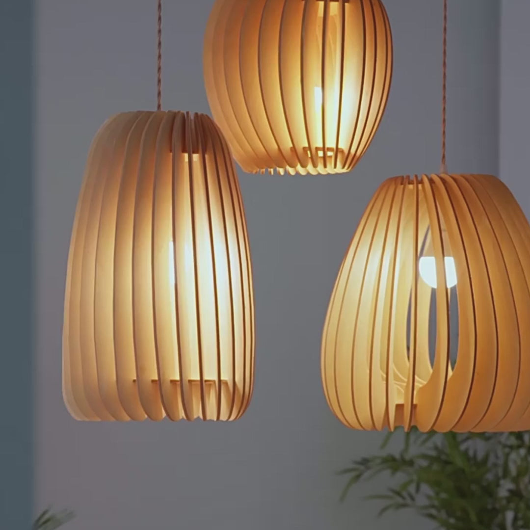 Load video: Handmade Wood Veneer Lanterns LED Nordic Japanese Style Pendant Lights