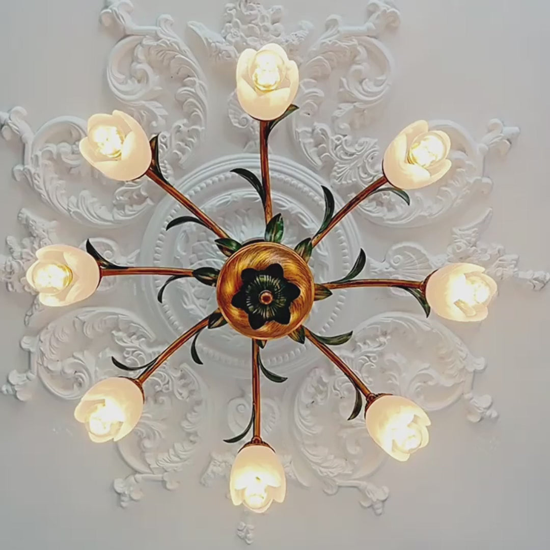 Load video: Pastoral Creative Flowers 3 Step Dimming American Style Ceiling Light Fixture