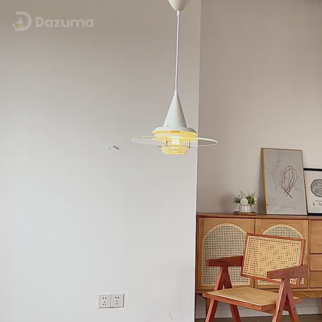 Load video: Round Transparent Glass UFO 3 Step Dimming Modern Pendant Light Fixture