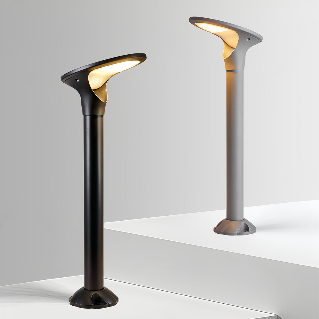 Product comparison of the black and gray finish options for the contemporary solar bollard lights fixture.