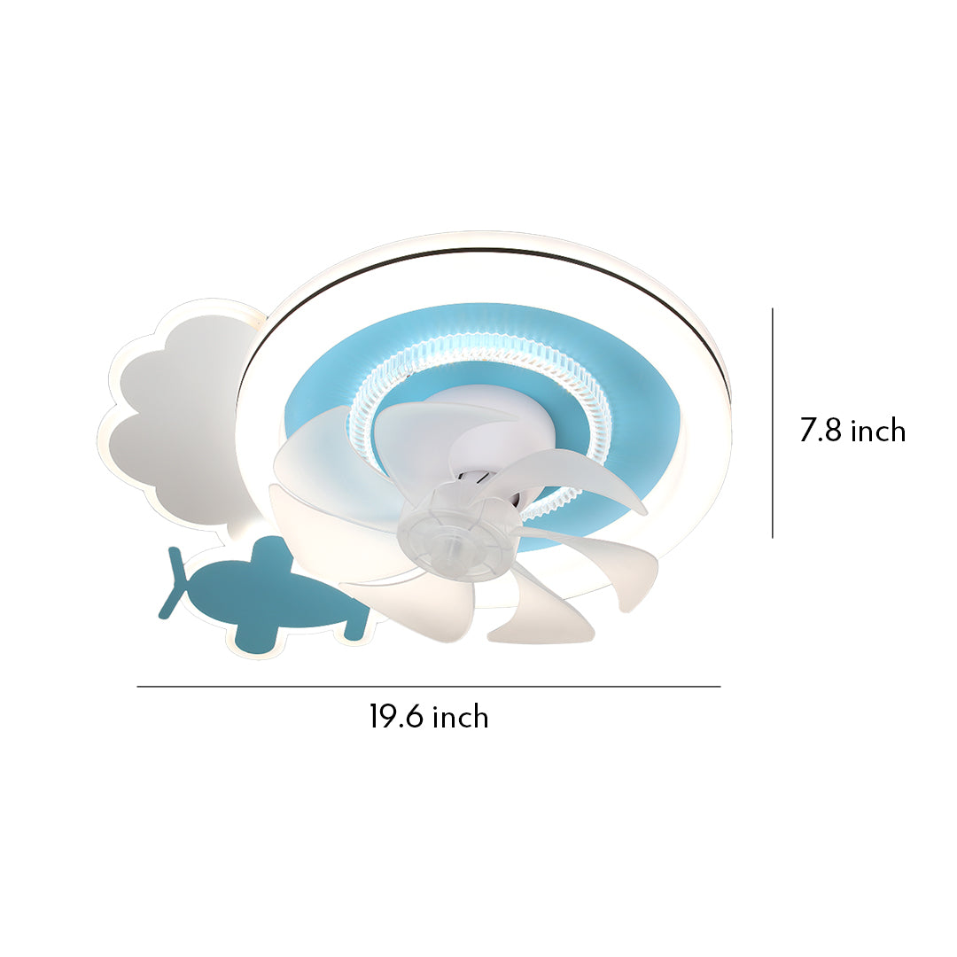 Product dimensions for the children's ceiling fans with lights, measuring 19.6 inches wide and 7.8 inches in overall height. 