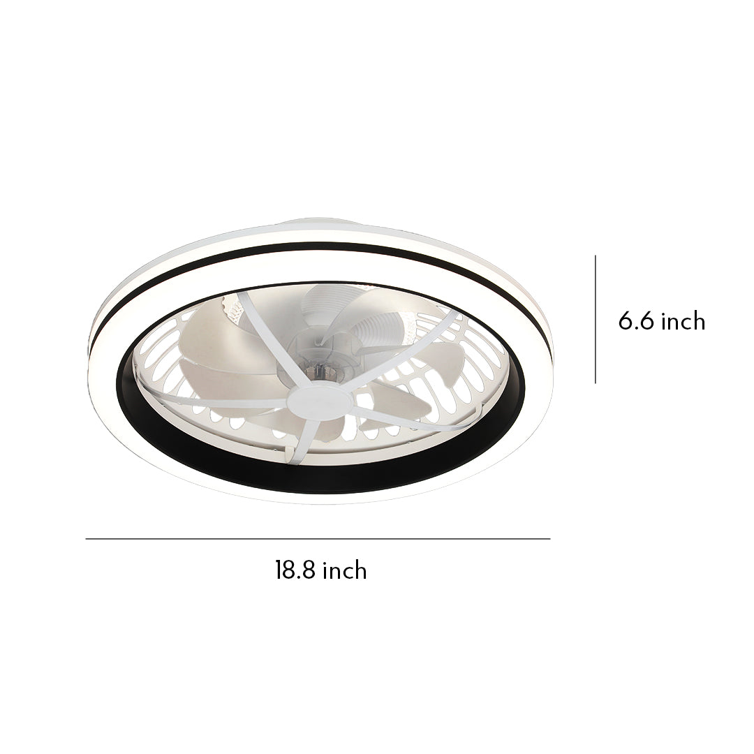Product dimension guide for the white flush mount ceiling fan with light, showing a width of 18.8 inches and a 6.6-inch height. 