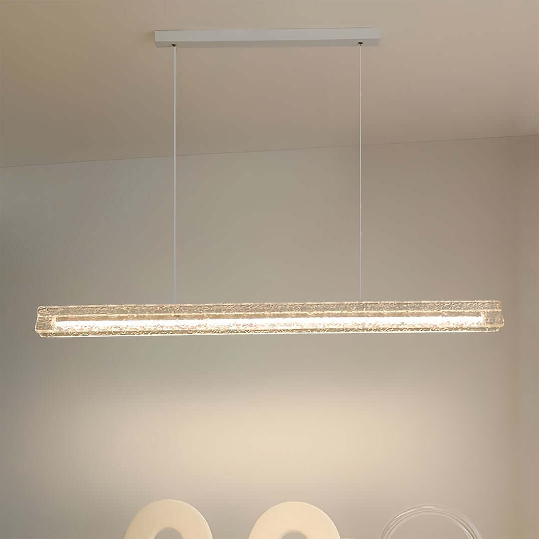 Product shot of the unique designer linear light on a plain background, showing its full rectangular shape.