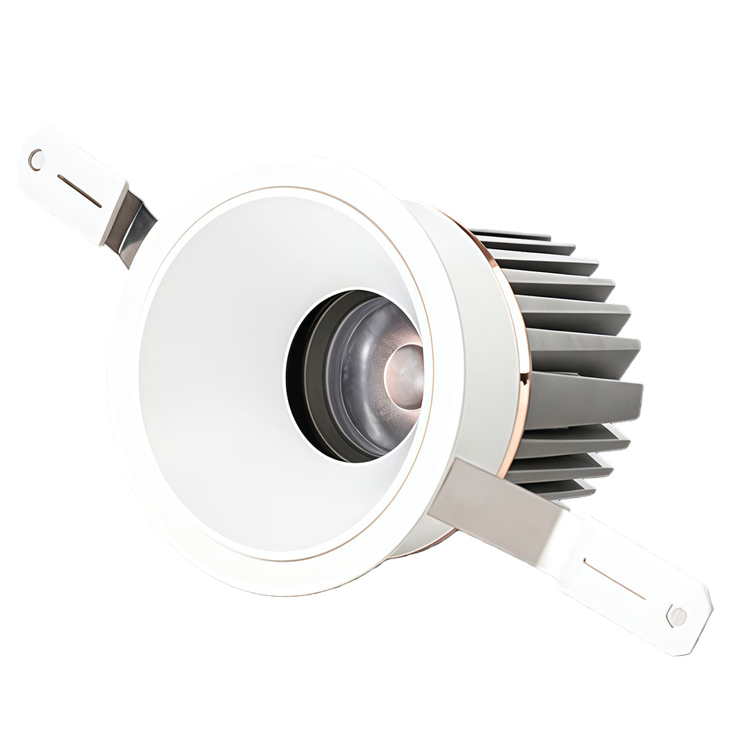 Professional LED recessed spotlight with white housing and adjustable COB module for directional lighting