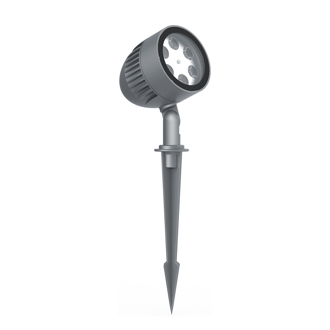 Professional grade outdoor spotlight with directional LED beam and stake mount