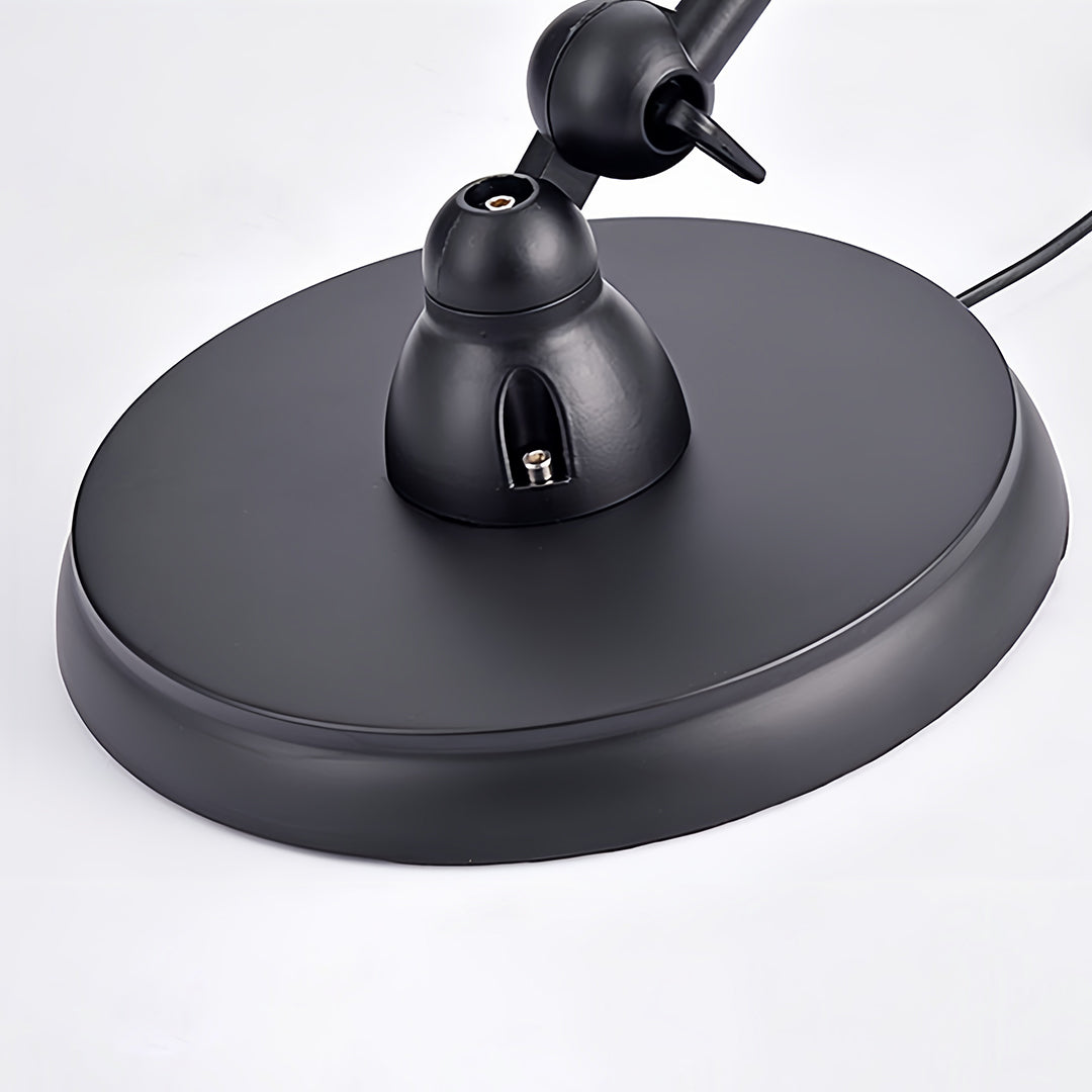 Professional reading floor lamp with black circular base and fully adjustable arm for versatile task lighting