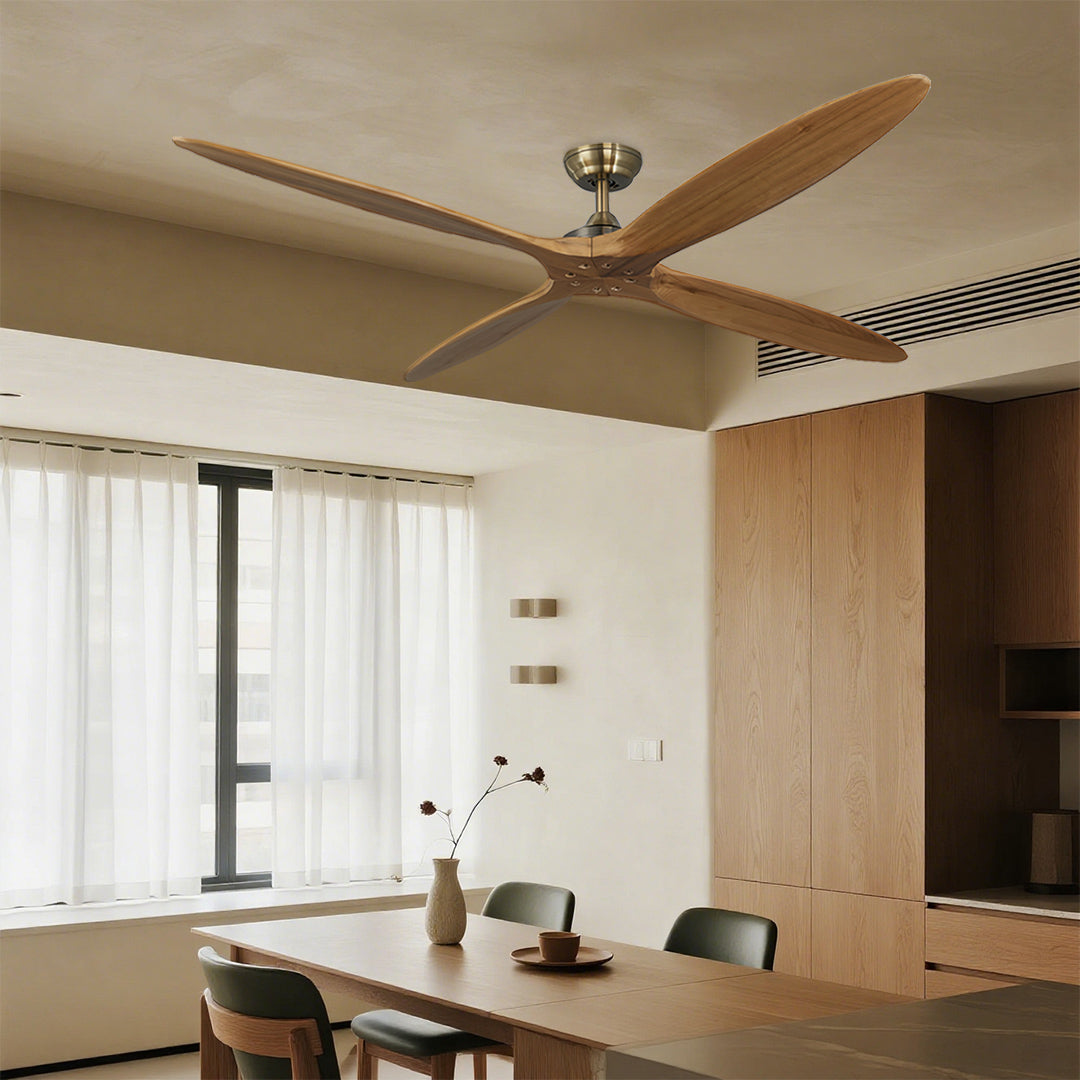 Professional wooden remote controlled ceiling fan in modern office or conference room setting