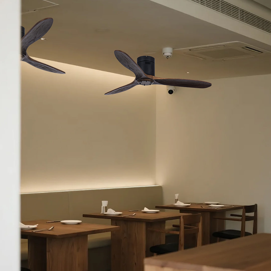 Professional three blade wooden ceiling fan with light in contemporary office meeting room setting