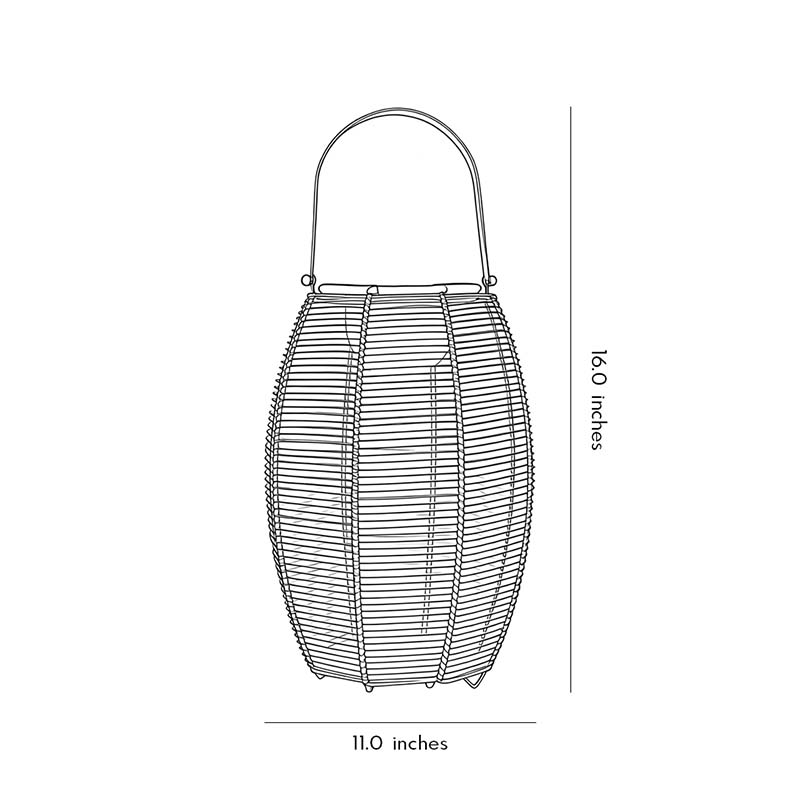 Technical diagram showing dimensions and structure of rattan floor lantern models.