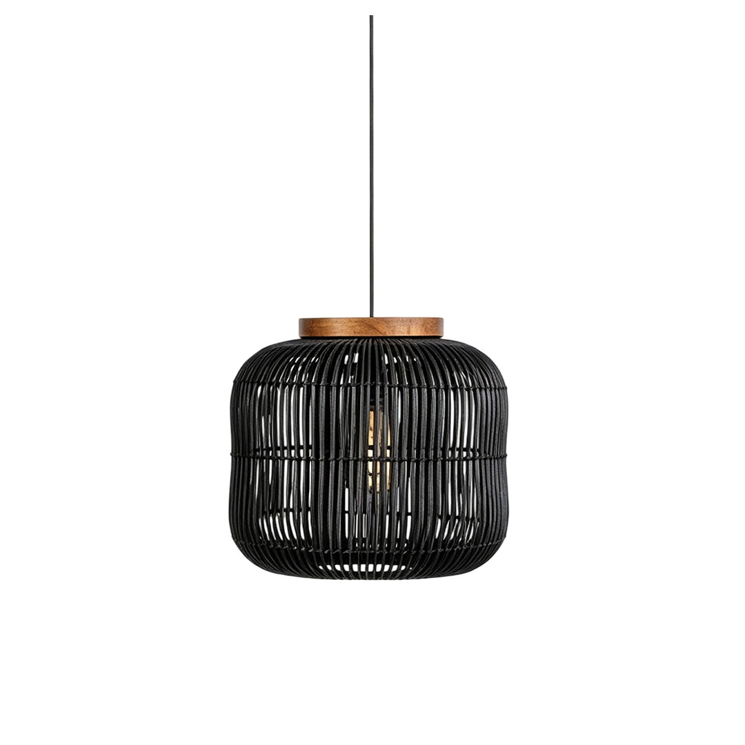Rattan light pendants adding natural texture and warm ambient illumination to interior spaces